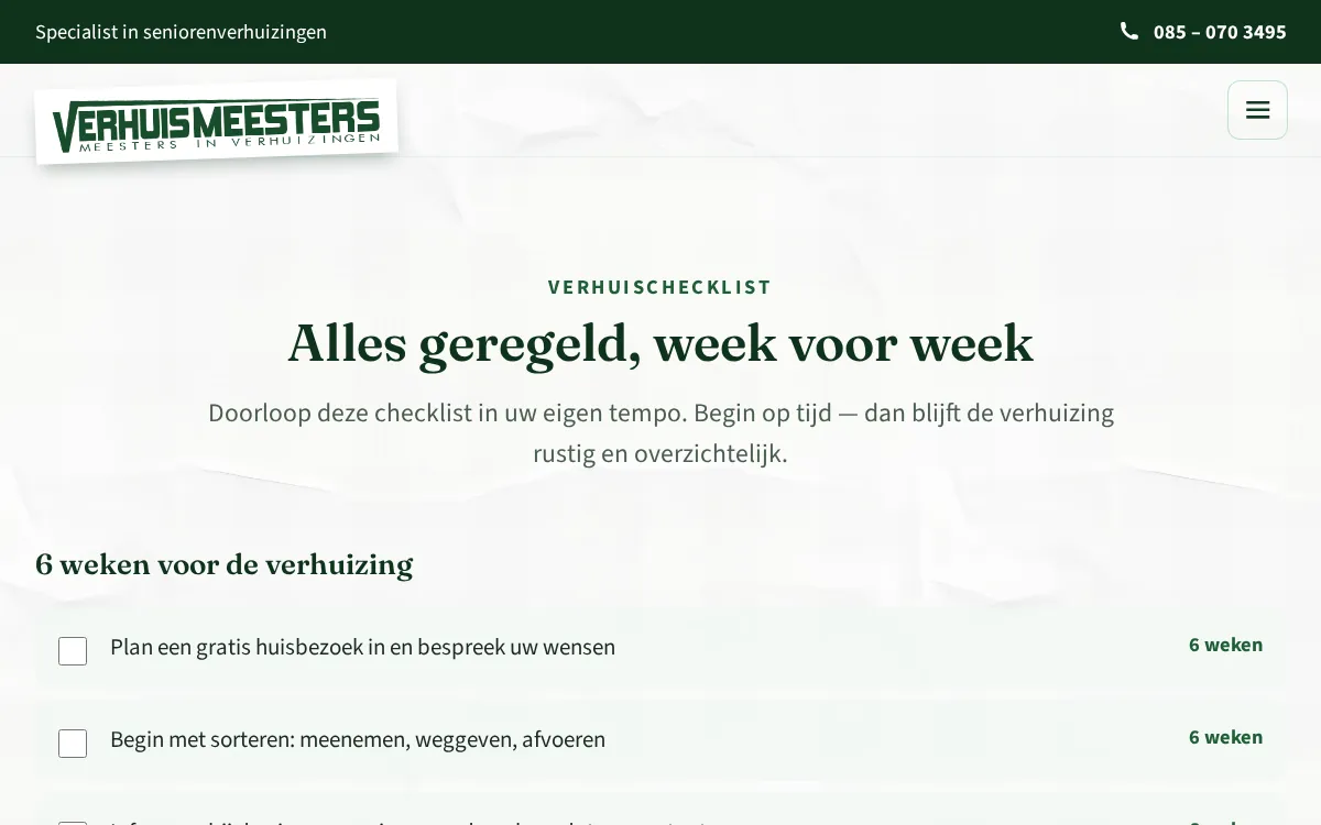 Schermafbeelding van verhuizensenioren.nl/checklist